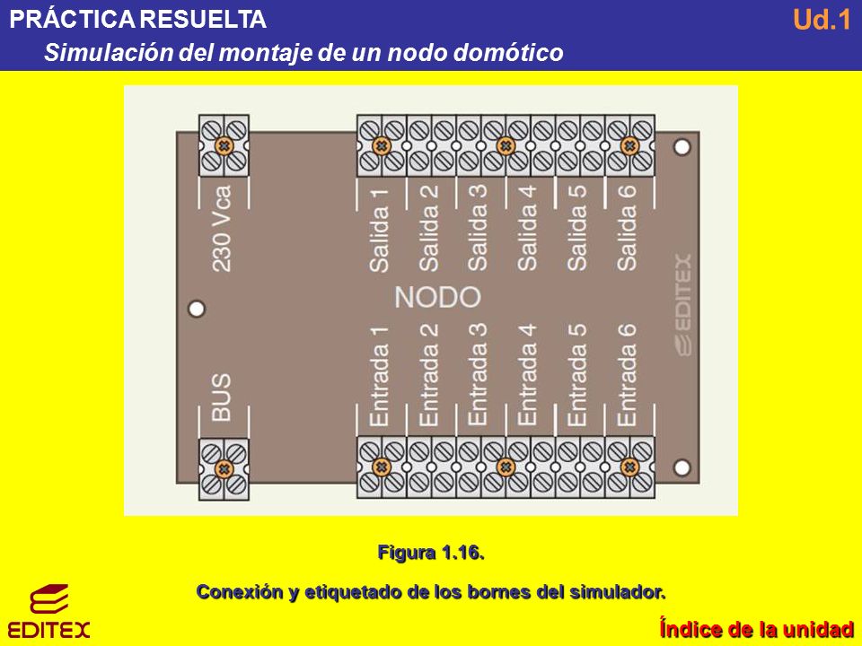 Conexión y etiquetado de los bornes del simulador.