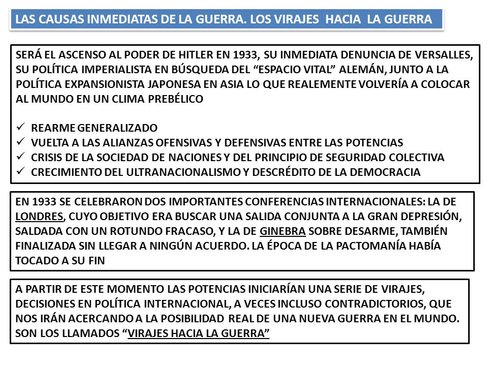 LAS CAUSAS INMEDIATAS DE LA GUERRA. LOS VIRAJES HACIA LA GUERRA