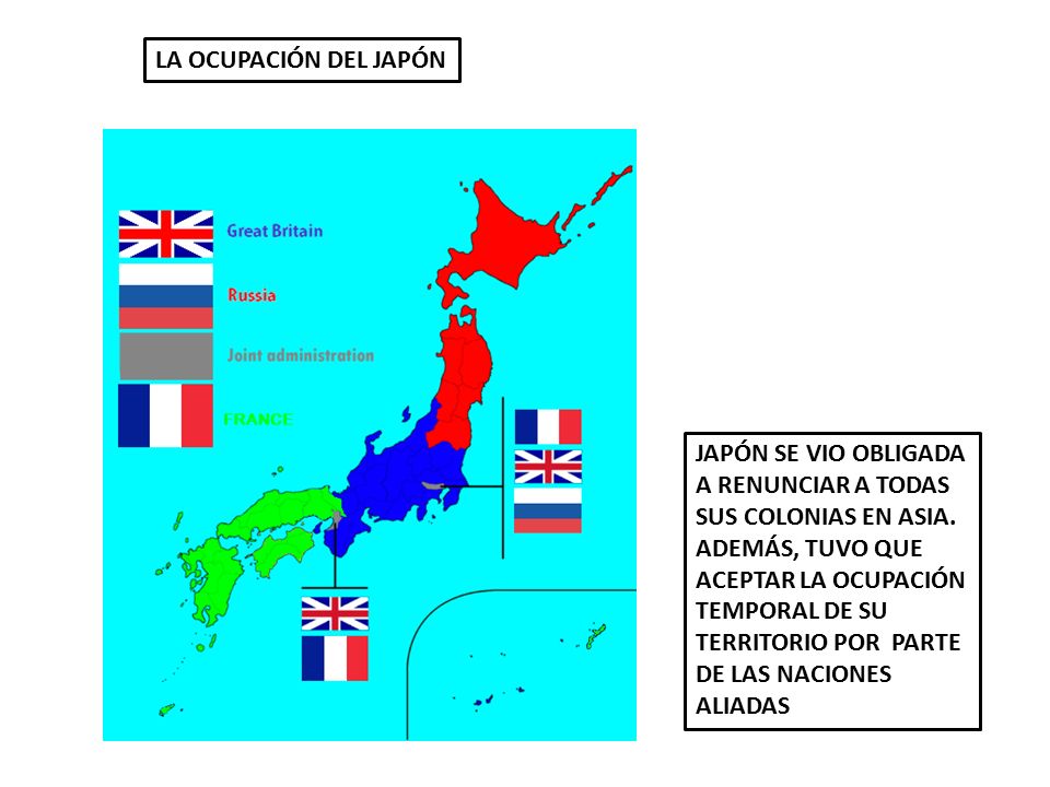 LA OCUPACIÓN DEL JAPÓN JAPÓN SE VIO OBLIGADA A RENUNCIAR A TODAS SUS COLONIAS EN ASIA.