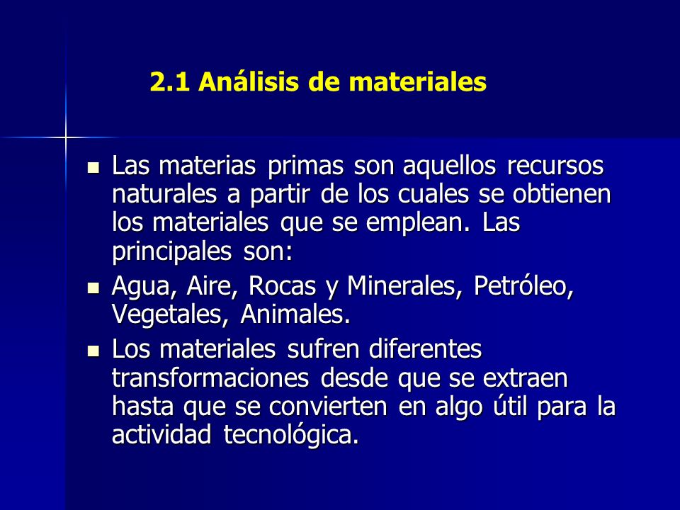 2.1 Análisis de materiales