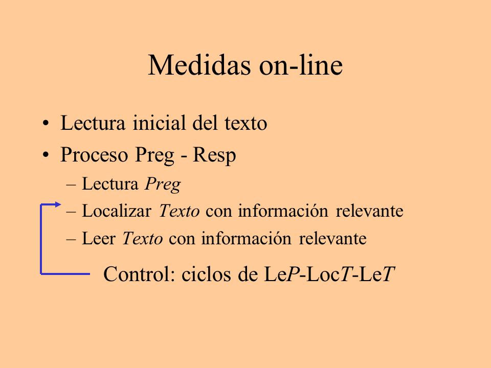 Medidas on-line Lectura inicial del texto Proceso Preg - Resp