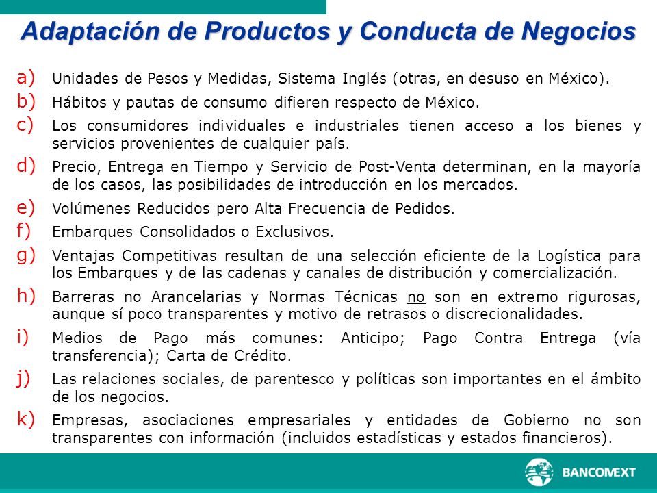 Adaptación de Productos y Conducta de Negocios