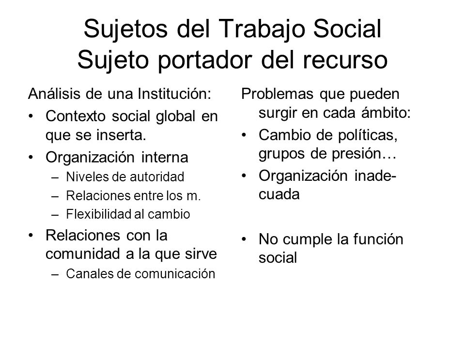 Sujetos del Trabajo Social Sujeto portador del recurso