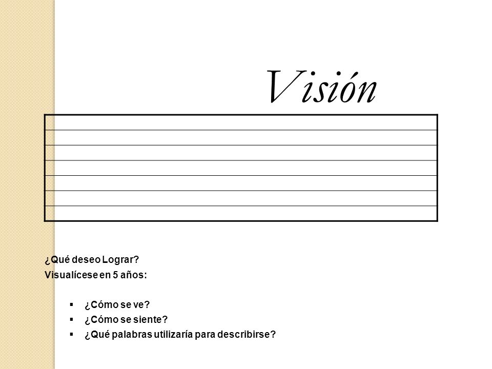 Visión ¿Qué deseo Lograr Visualícese en 5 años: ¿Cómo se ve