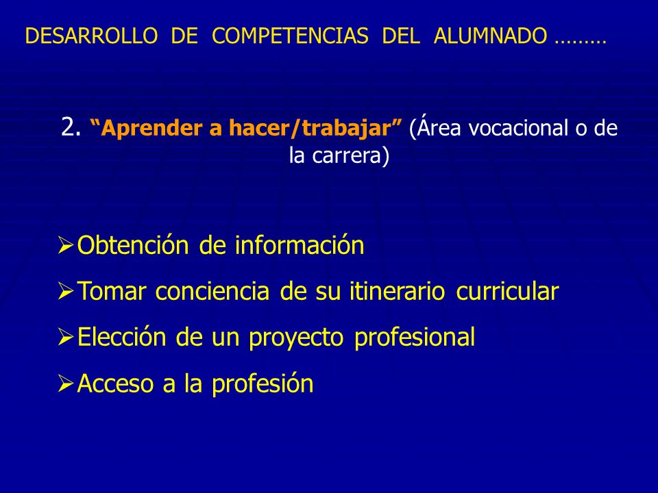 2. Aprender a hacer/trabajar (Área vocacional o de la carrera)