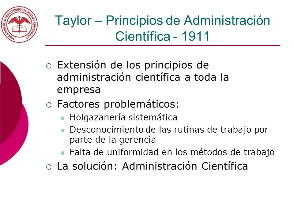 Taylor – Principios de Administración Científica