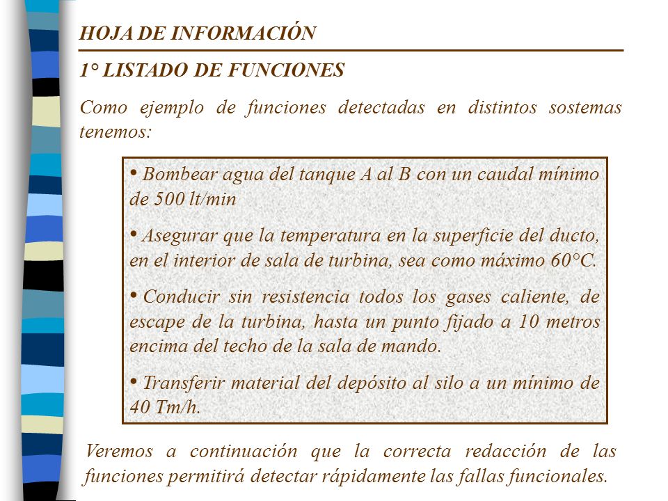 HOJA DE INFORMACIÓN 1° LISTADO DE FUNCIONES. Como ejemplo de funciones detectadas en distintos sostemas tenemos: