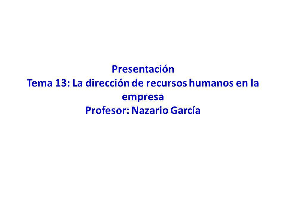 Presentación Tema 13: La dirección de recursos humanos en la empresa Profesor: Nazario García