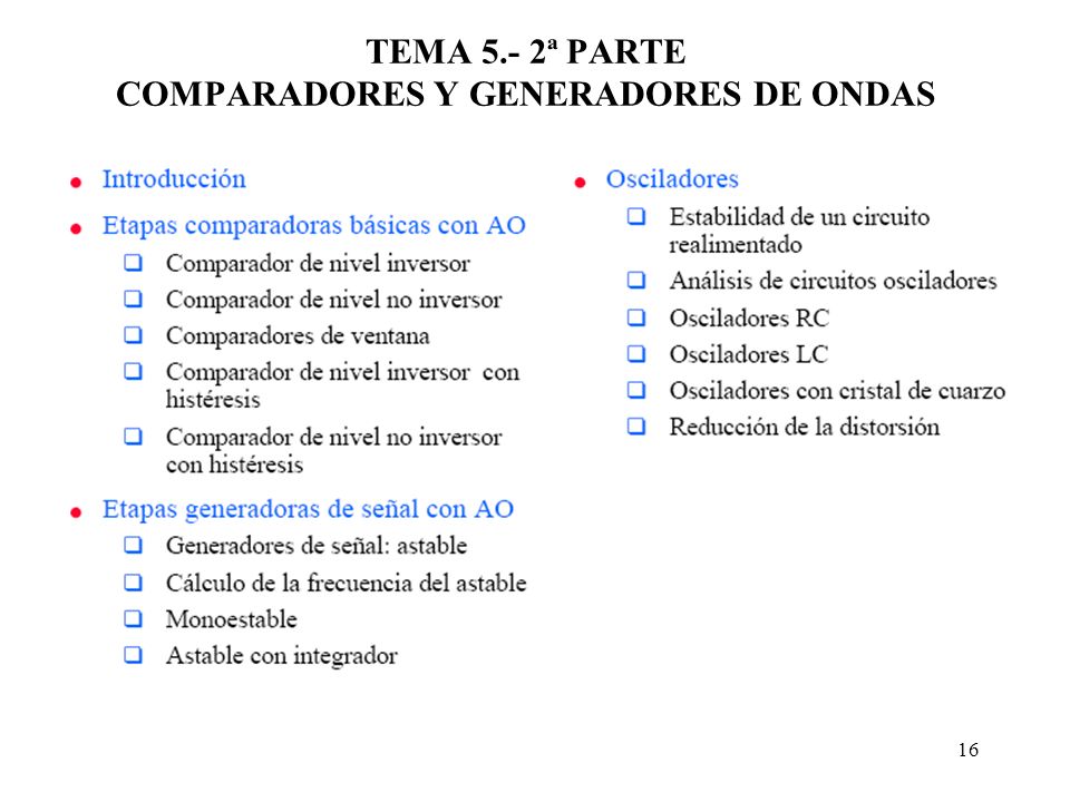 TEMA 5.- 2ª PARTE COMPARADORES Y GENERADORES DE ONDAS