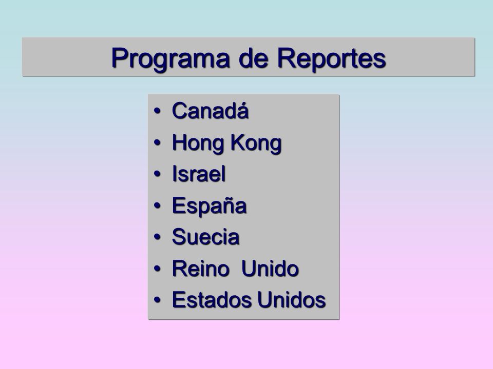 Programa de Reportes Canadá Hong Kong Israel España Suecia Reino Unido