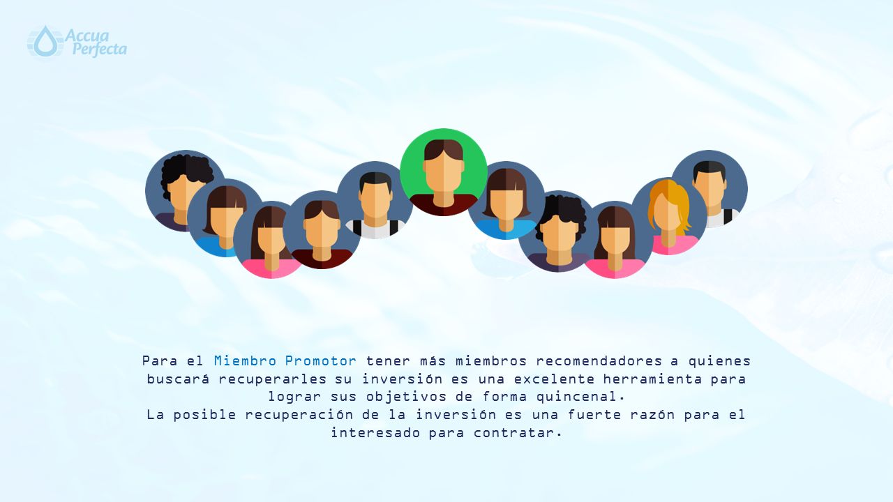 Para el Miembro Promotor tener más miembros recomendadores a quienes buscará recuperarles su inversión es una excelente herramienta para lograr sus objetivos de forma quincenal.
