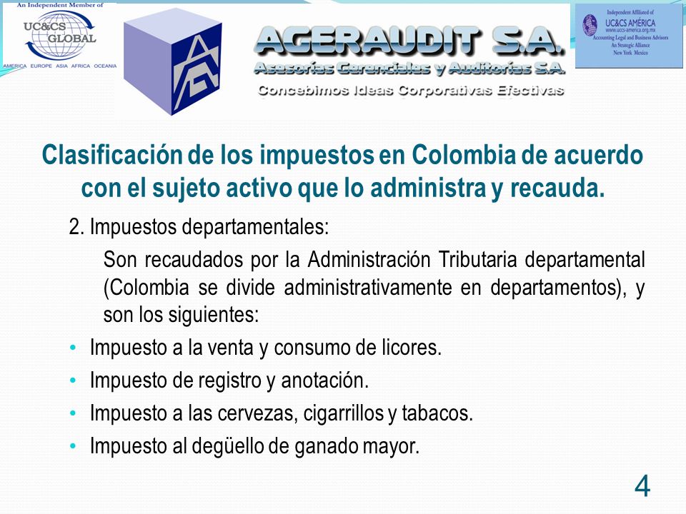 Clasificación de los impuestos en Colombia de acuerdo con el sujeto activo que lo administra y recauda.