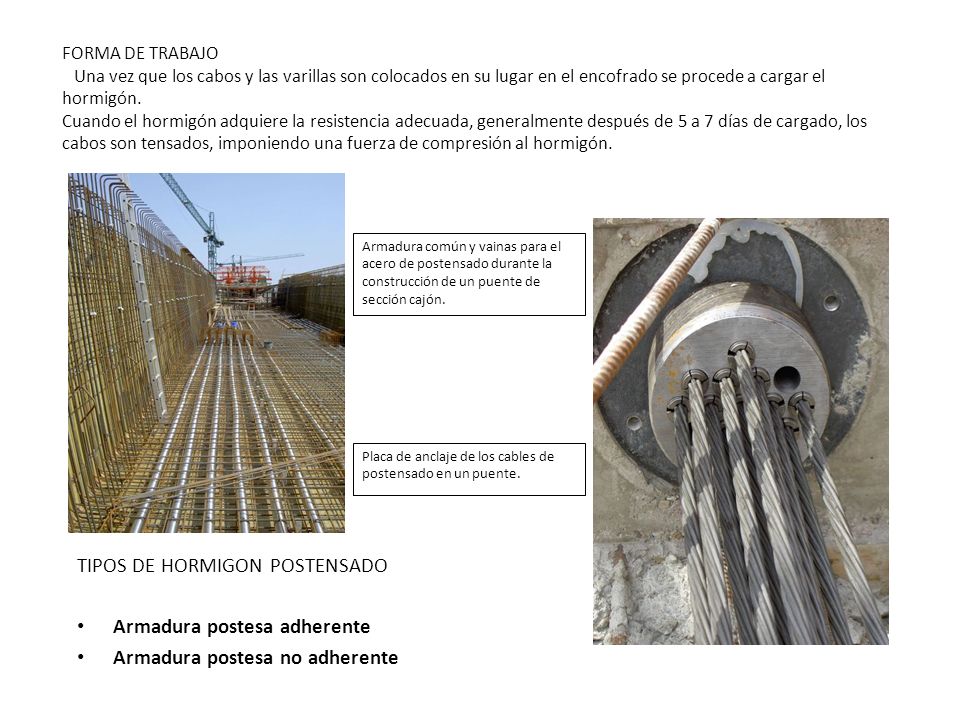 TIPOS DE HORMIGON POSTENSADO Armadura postesa adherente