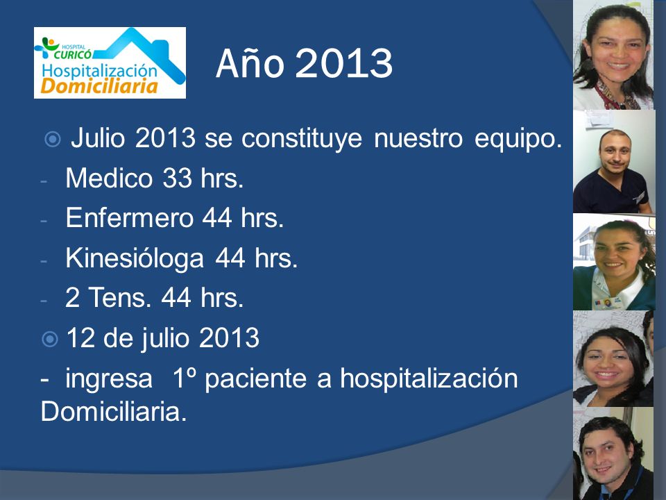 Año 2013 Julio 2013 se constituye nuestro equipo. Medico 33 hrs.