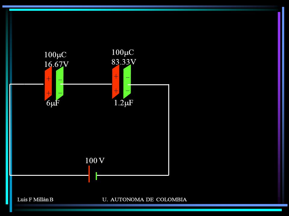 100mC 83.33V 100mC 16.67V + 6mF 1.2mF 100 V - Luis F Millán B