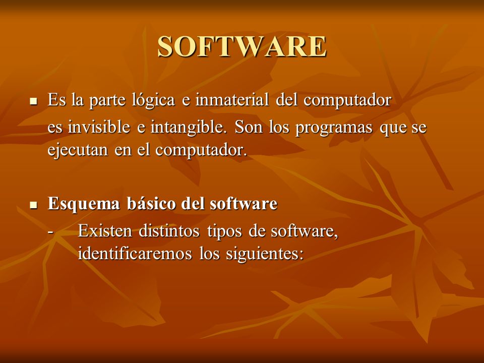 SOFTWARE Es la parte lógica e inmaterial del computador