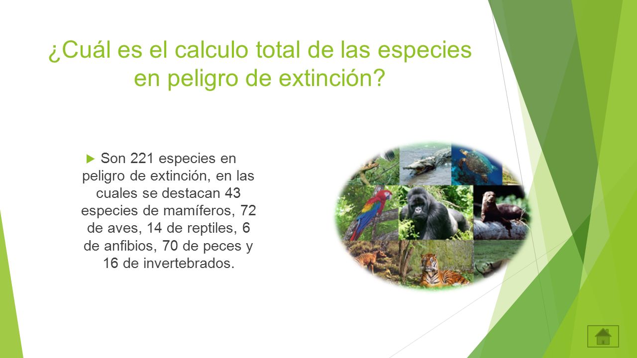 ¿Cuál es el calculo total de las especies en peligro de extinción