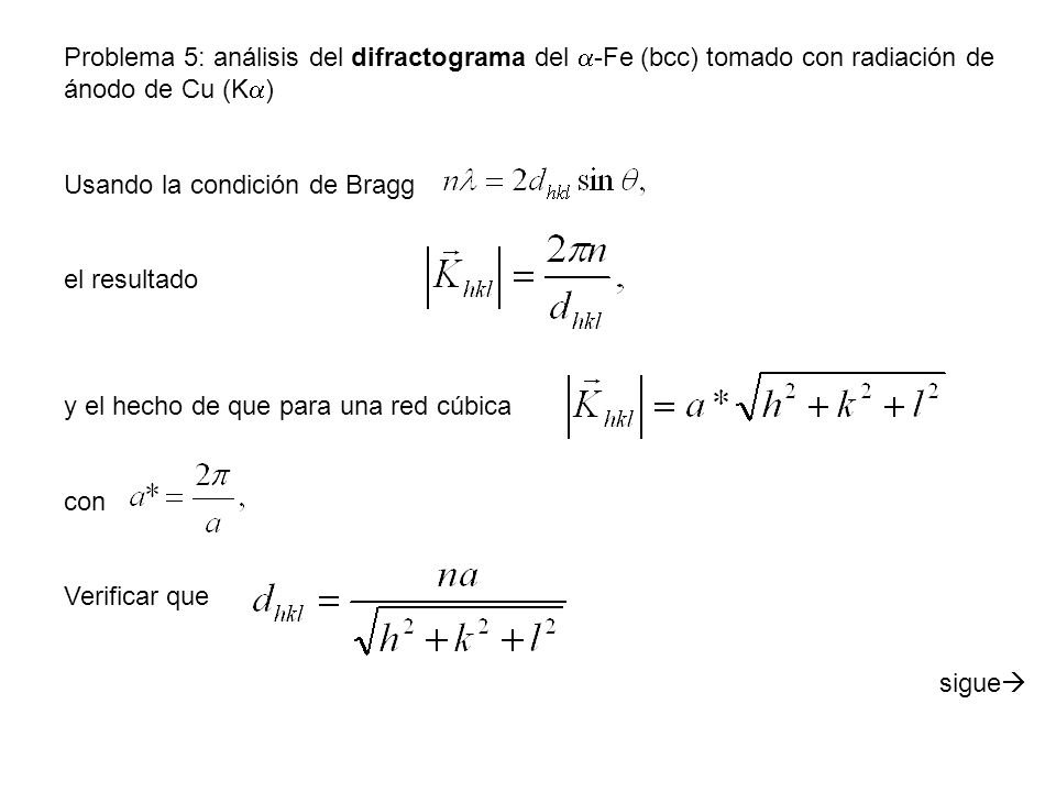 Problema 5: análisis del difractograma del -Fe (bcc) tomado con radiación de ánodo de Cu (K)