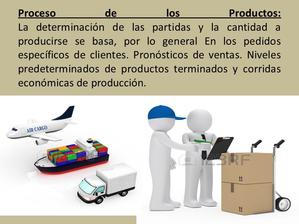 Proceso de los Productos: La determinación de las partidas y la cantidad a producirse se basa, por lo general En los pedidos específicos de clientes.