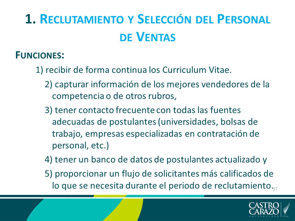 1. Reclutamiento y Selección del Personal de Ventas