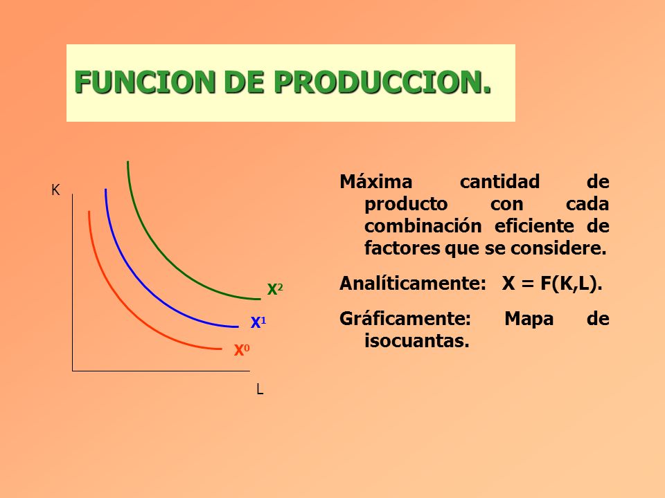 FUNCION DE PRODUCCION. Máxima cantidad de producto con cada combinación eficiente de factores que se considere.