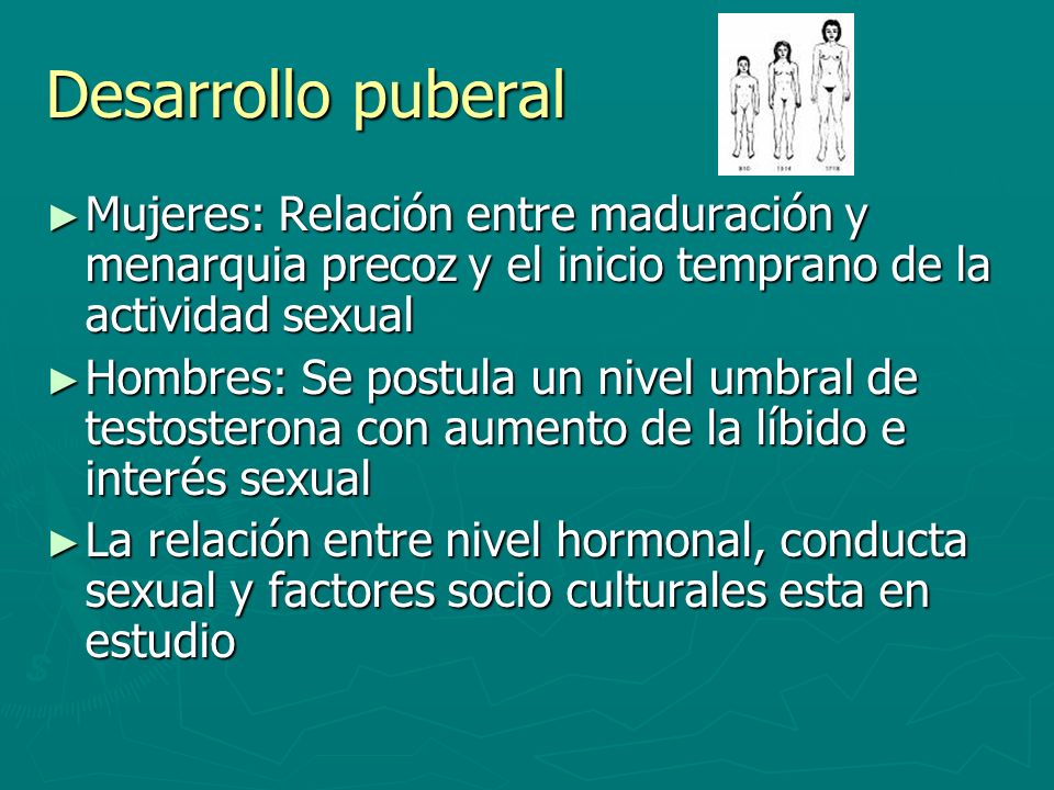 Desarrollo puberal Mujeres: Relación entre maduración y menarquia precoz y el inicio temprano de la actividad sexual.