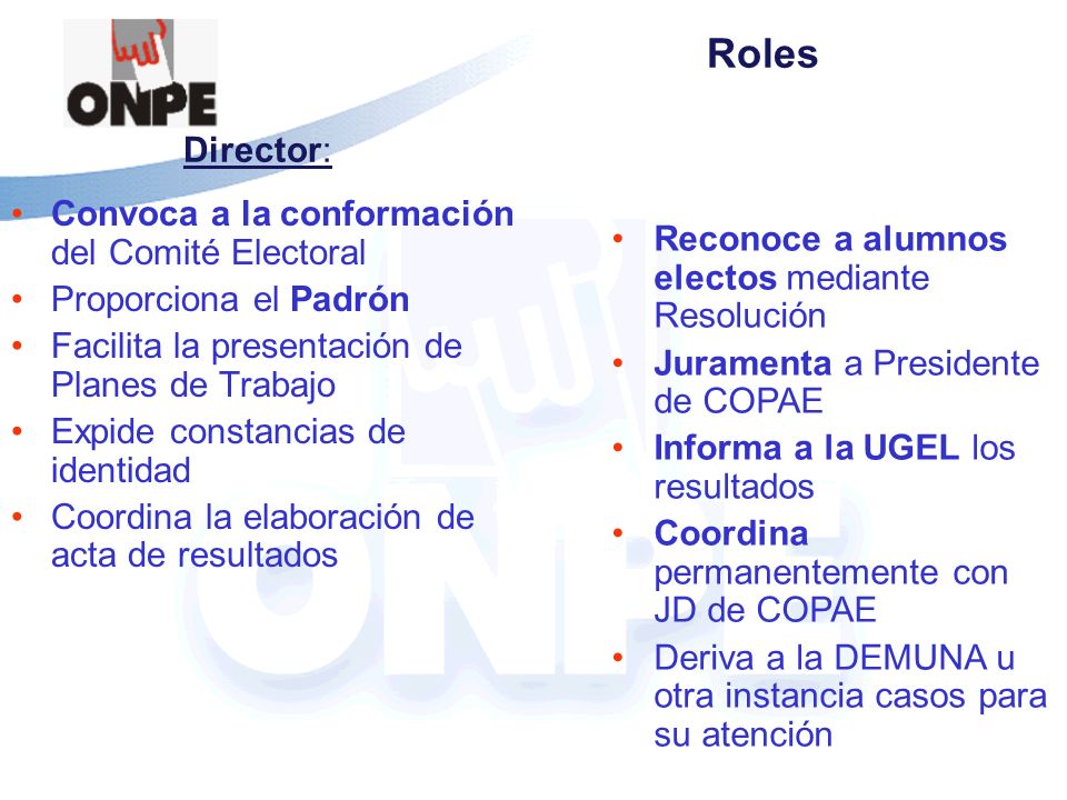 Roles Director: Convoca a la conformación del Comité Electoral