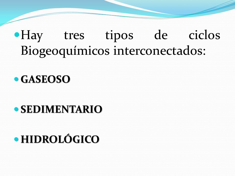 Hay tres tipos de ciclos Biogeoquímicos interconectados: