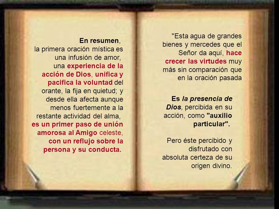 la primera oración mística es una infusión de amor,