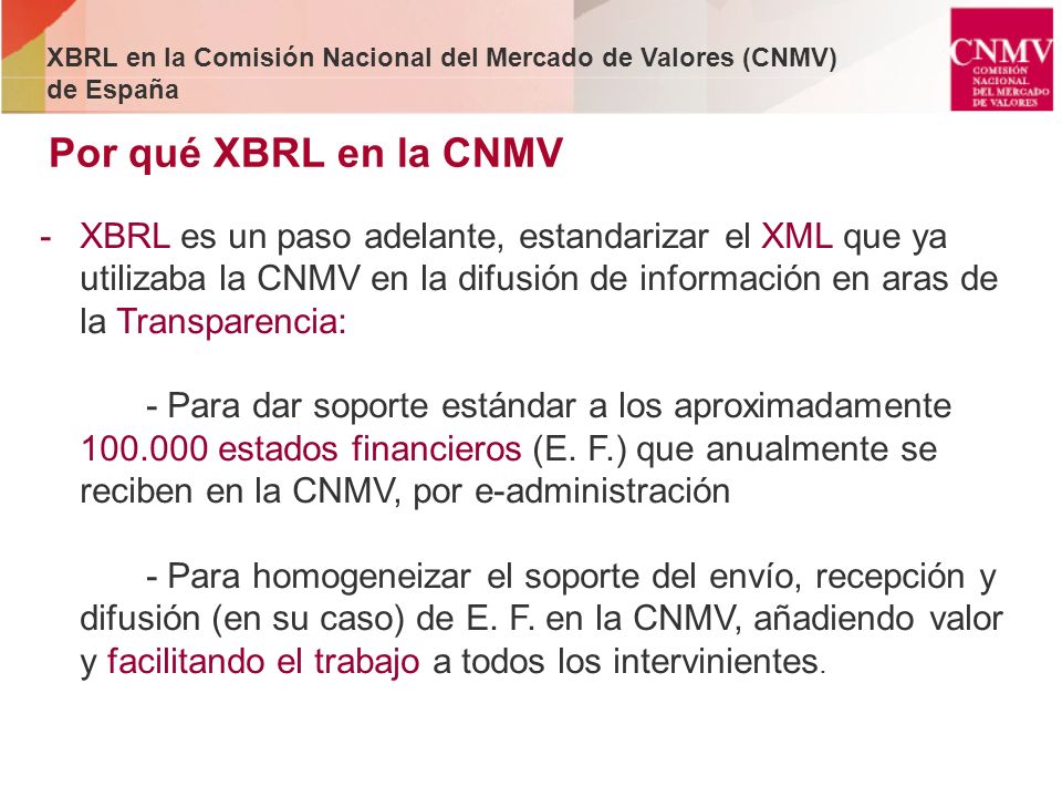 XBRL en la Comisión Nacional del Mercado de Valores (CNMV) de España