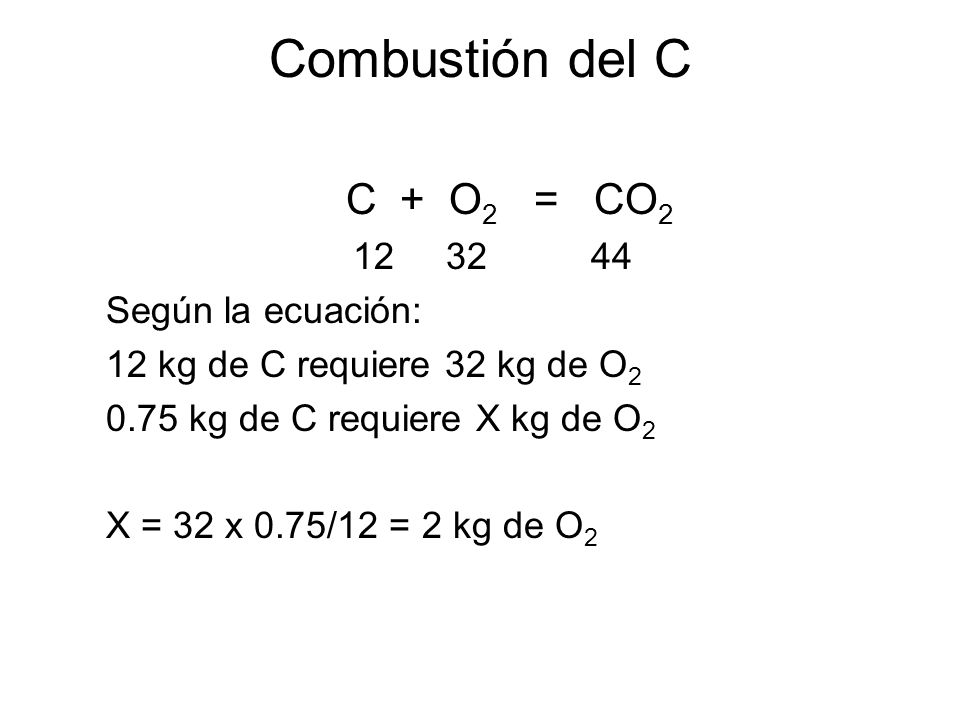 Combustión del C C + O2 = CO Según la ecuación: