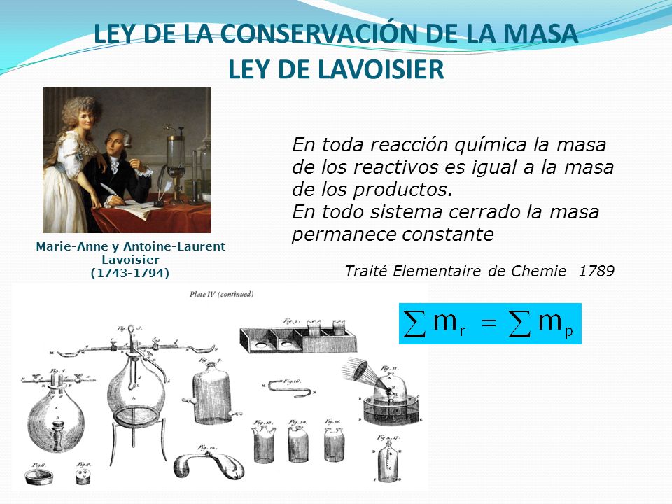 LEY DE LA CONSERVACIÓN DE LA MASA LEY DE LAVOISIER