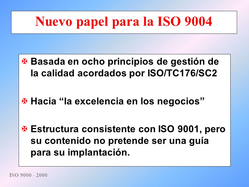 Nuevo papel para la ISO 9004 Basada en ocho principios de gestión de la calidad acordados por ISO/TC176/SC2.