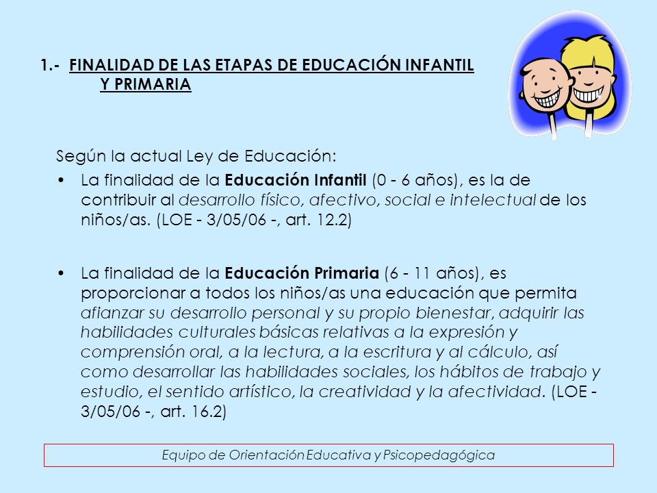 1.- FINALIDAD DE LAS ETAPAS DE EDUCACIÓN INFANTIL Y PRIMARIA