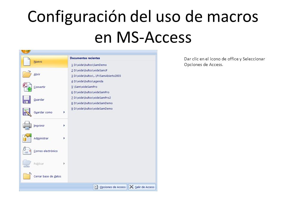 Configuración del uso de macros en MS-Access