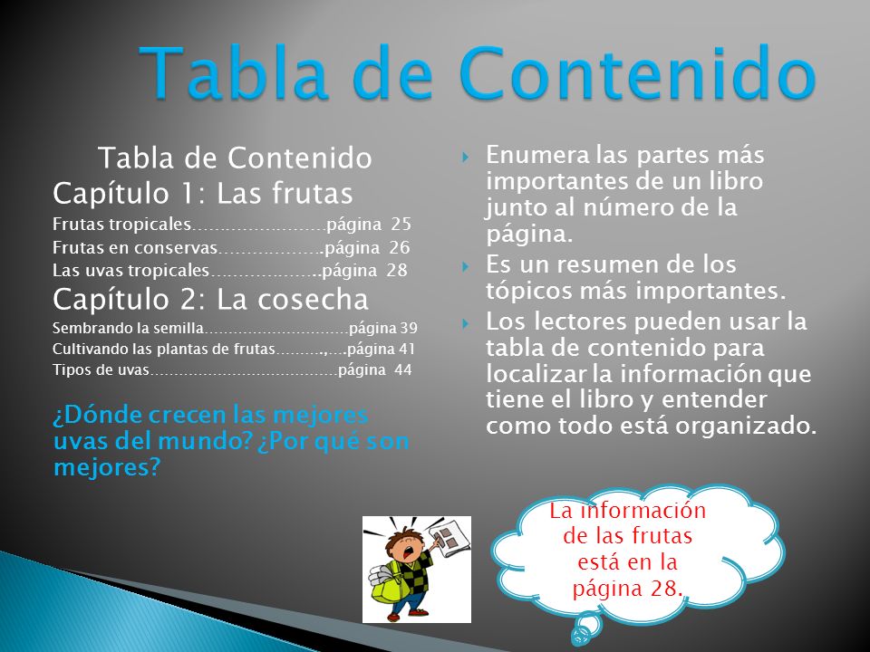 La información de las frutas está en la página 28.
