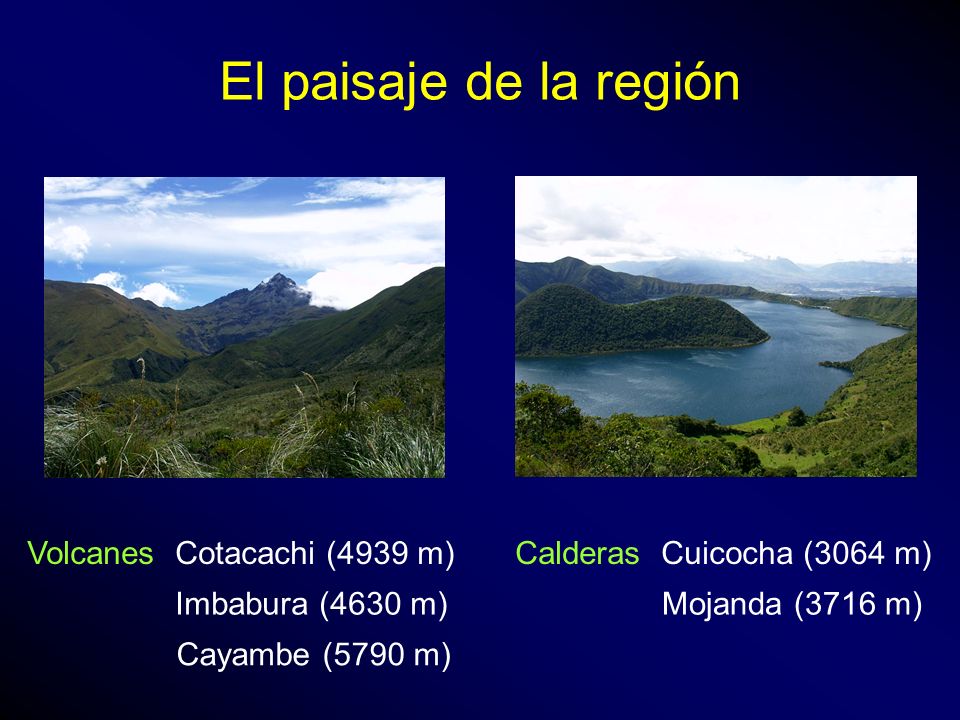 El paisaje de la región Mojanda (3716 m) Volcanes Cotacachi (4939 m)