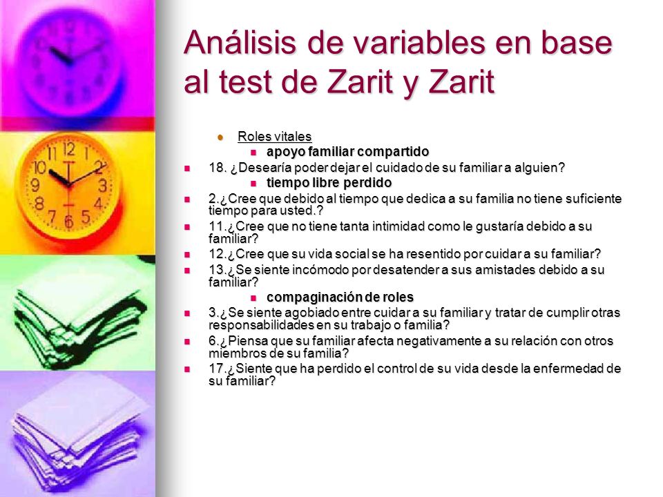 Análisis de variables en base al test de Zarit y Zarit