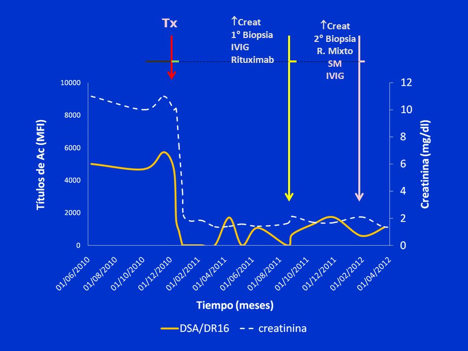 Tx Creat Creat 1° Biopsia 2° Biopsia IVIG Rituximab R. Mixto SM IVIG