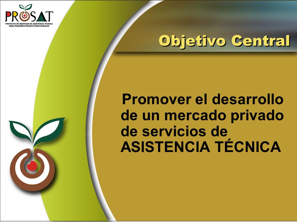 Objetivo Central Promover el desarrollo de un mercado privado de servicios de ASISTENCIA TÉCNICA