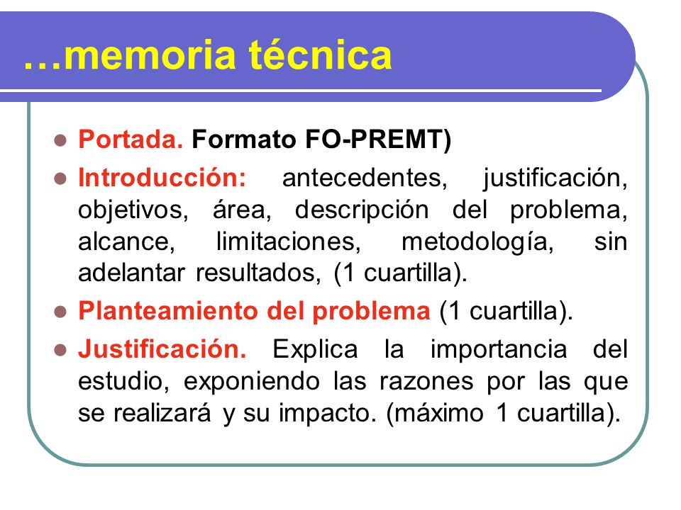 …memoria técnica Portada. Formato FO-PREMT)
