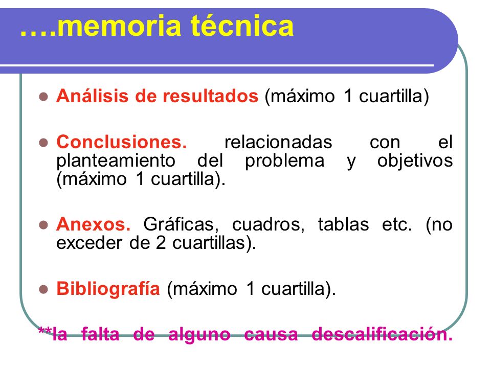 ….memoria técnica Análisis de resultados (máximo 1 cuartilla)
