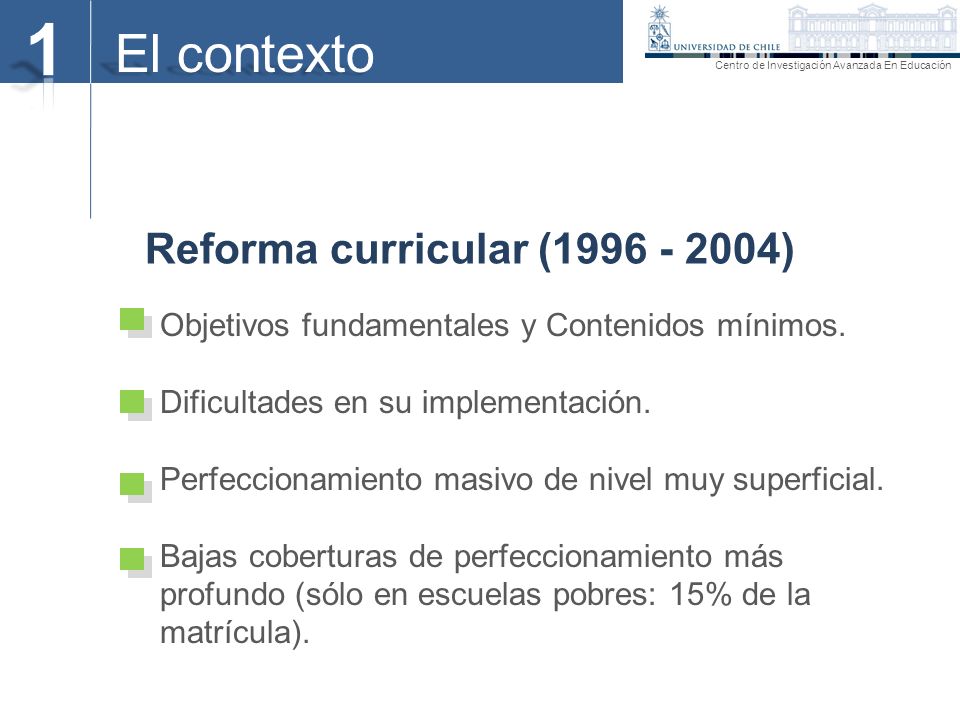 1 El contexto Reforma curricular ( )