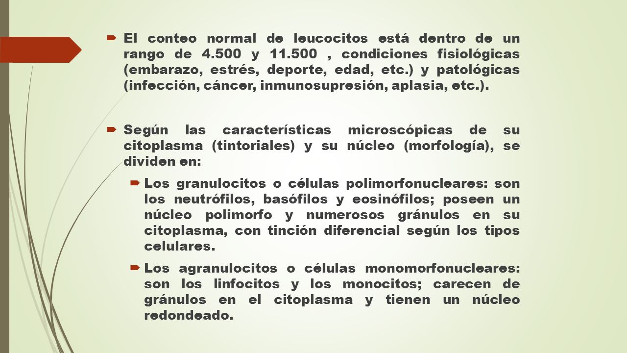 El conteo normal de leucocitos está dentro de un rango de y 11