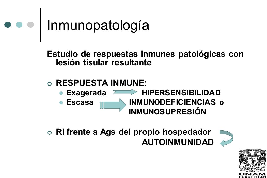 Inmunopatología Estudio de respuestas inmunes patológicas con lesión tisular resultante. RESPUESTA INMUNE: