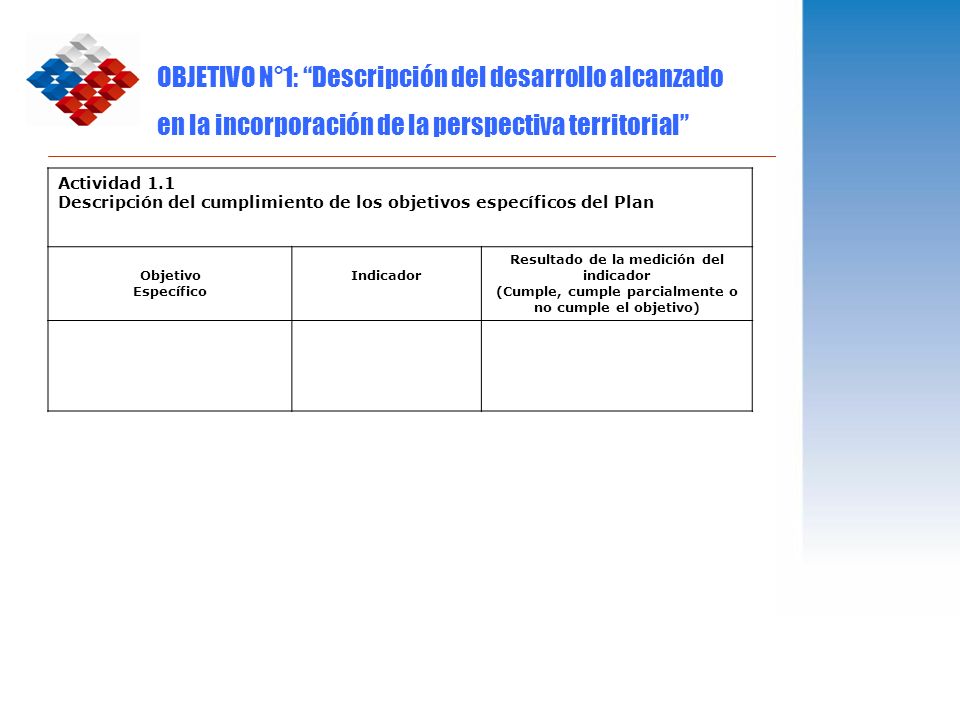 OBJETIVO N°1: Descripción del desarrollo alcanzado en la incorporación de la perspectiva territorial