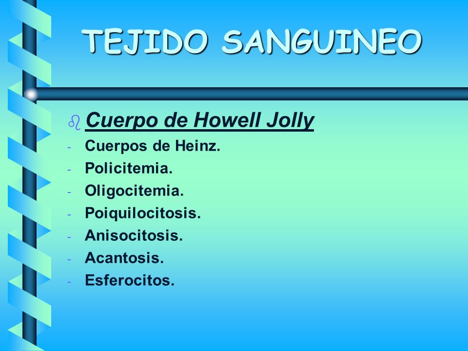 TEJIDO SANGUINEO Cuerpo de Howell Jolly Cuerpos de Heinz. Policitemia.