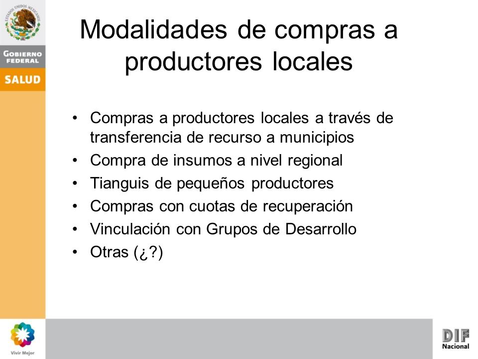 Modalidades de compras a productores locales