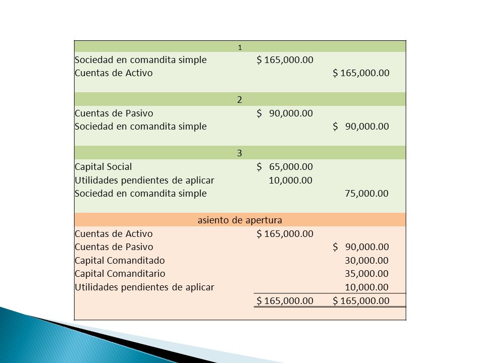 Sociedad en comandita simple $ 165, Cuentas de Activo 2