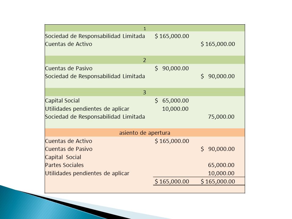 Sociedad de Responsabilidad Limitada $ 165, Cuentas de Activo 2